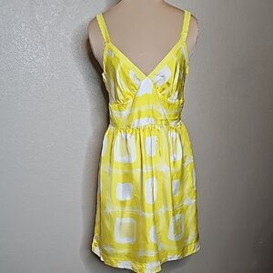 Banana Republic SILK Yellow and White Fit and Flare dress with pockets 6
